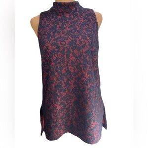Michael Michael Kors Red Black Lace Mock Neck Sleeveless Blouse Small